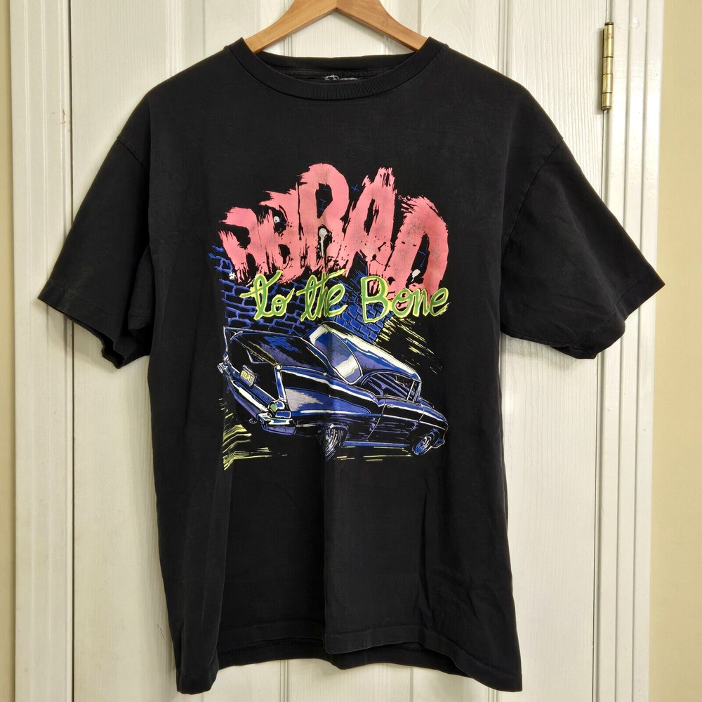 Rare Vintage BBBad Bad To The Bone 57 Chevy T Shirt 80s 90s Sportswear Black L